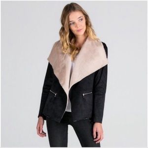 NEW FAUX SHERPA BLACK MOTOR JACKET SIZE S